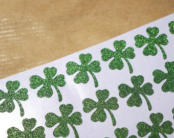 25 brokatowych naklejek SHAMROCK, naklejki na dzień św. Patryka, naklejki koniczyny, irlandzkie symbole szczęścia, brokatowe zaproszenia, naklejki z 4-listną koniczyną