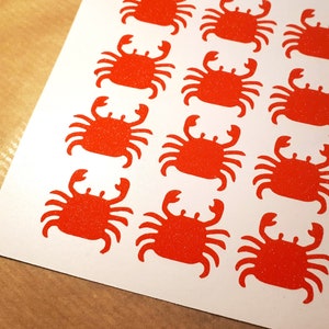 20 pegatinas CRAB brillo, tema de fiesta subacuática, pegatina de zodiaco de cáncer, calcomanía de vivero oceánico, calcomanía de la opción de la comida del brillo, peel and Stick