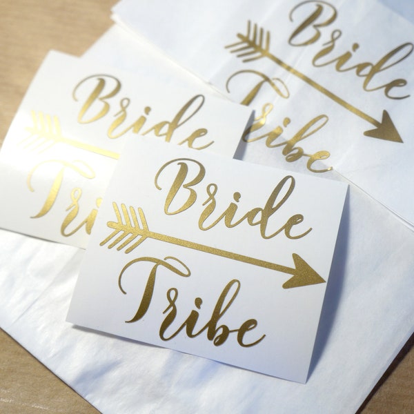 20 Bride Tribe Decals, Bridal Wedding Decal, gold wedding stickers, DIY Wine Glass Tumbler Decals, Team Bride Stickers, Arrow Design Sticker