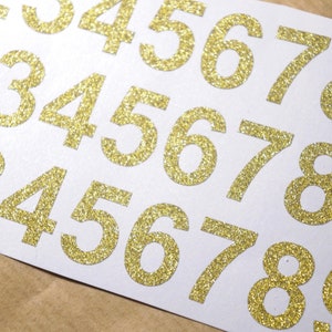 10 glitternummerstickers, plannerstickers, glitternummers, muursticker babykamer, goudglanzende stickers, tafelnummers babyshower