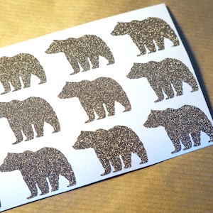 20 glitter bear stickers, dierlijke stickers, Baby douche partij zeehonden Gouden Beer sticker houthakker verjaardag, glitter Beer zeehonden, wilde een sticker