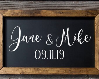 Wedding Names Decal, Personalized wedding decal Custom Name reception sign - chalkboard decal - save the date vinyl DIY card box sign