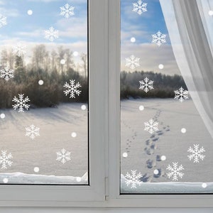 105 pegatinas de copo de nieve, calcomanía de la ventana de Navidad, calcomanía de escena de invierno, pegatinas de lunares, decoración del copo de nieve de Navidad, fiesta de vinilo de Navidad