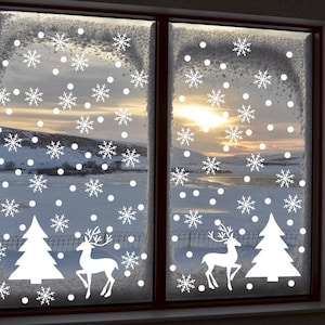 97 Decalcomanie finestra di Natale, Inverno Scena Decor, Adesivo cervo, Adesivi di Natale, Decalcomanie fiocco di neve, Adesivi Vacanza, Sfondo fiocco di neve