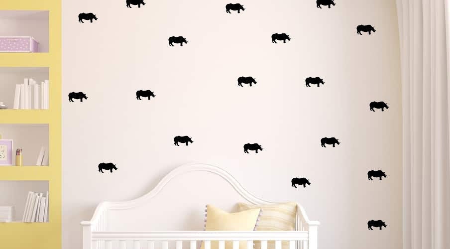 50 rhino vinyl decals, rhinoceros nursery decor, baby shower safari stickers, Africa vinyl decor, Animal Pattern, Rhino animal wall decal