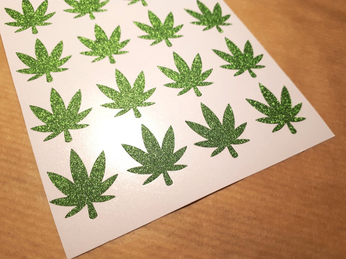 20 Glitter Cannabis Leaf Stickers Green Hemp Decal Weed - Etsy UK