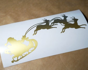 Santa Claus Sleigh Decal, Reindeer Window Decoration, Santa&#39;s Sleigh Wall Decal, Reindeer Slay, Christmas Window Stickers, Christmas Vinyl