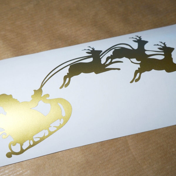 Santa Claus Sleigh Decal, Reindeer Window Decoration, Santa's Sleigh Wall Decal, Reindeer Slay, Christmas Window Stickers, Christmas Vinyl