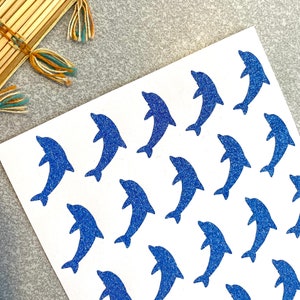 20 brokatowych naklejek DOLPHIN, złota naklejka do scrapbookingu z rybą, naklejki z delfinem oceanicznym, dekoracje na baby shower, motyw marynistyczny w stylu marynistycznym, naklejki na przyjęcie w przedszkolu