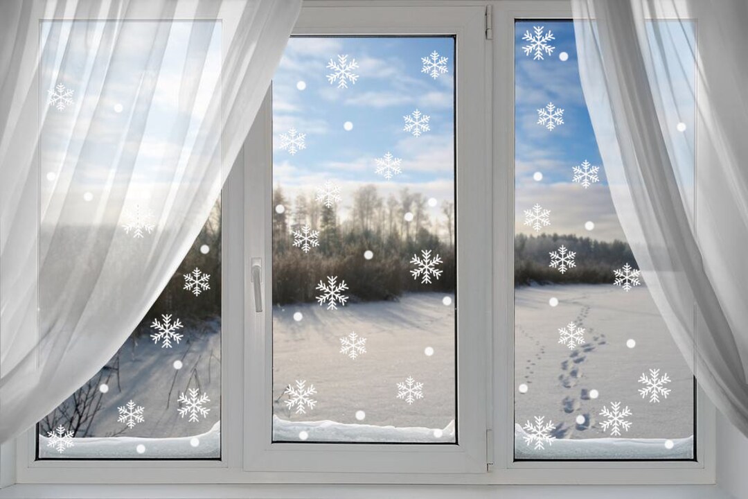 105 Snowflake Stickers, Christmas Window Decal, Winter Scene Decal ...
