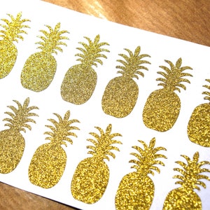 25 pegatinas de piña brillante, decal de piña de oro, piña novia ducha tropical decoración, brillante boda de playa Hawaiian Party Tema