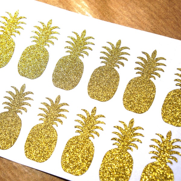 25 glitter pineapple stickers, gold pineapple decal, Pineapple Bridal shower tropical decoration, glitter Beach wedding Hawaiian Party Theme