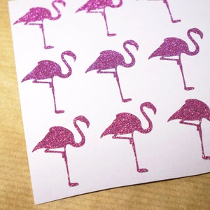 20 GLITTER flamingostickers, zeehonden huwelijksuitnodiging, tropisch thema babyshower sticker kip, glittervogels, roze flamingo envelopzegel