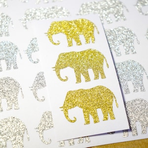 20 glitter olifant stickers, dierlijke stickers, Baby shower Party Zeehonden gouden olifant sticker, glitter olifant zeehonden olifant verjaardag sticker