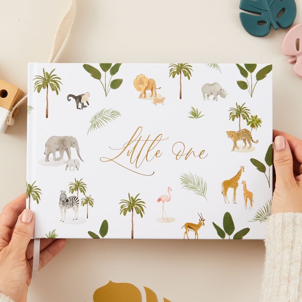 Luxury baby memory book (Little One - Jungle with Gold Foil) baby shower gift, new parents gift, grandparents with gilded gold edges