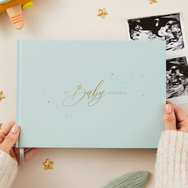 Luxury baby memory book (My Baby Journal - Aqua with Gold Foil),  baby shower gift, new parents gift, grandparents, with gold edges