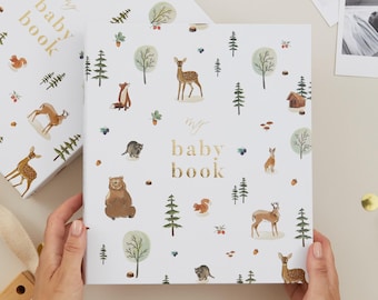 Woodland Animals Baby Memory Book – Gold Foil Keepsake Journal with presentation box, New Parent Gift, Baby Shower Gift, Parents to be