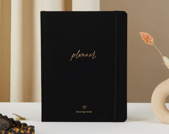 Undated Weekly Planner - Black (Cloth), luxury diary, organiser, gift for her, gilded edges, monthly, weekly + daily planner book