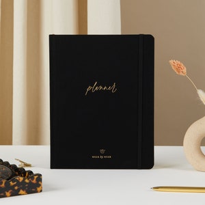 Undated Weekly Planner - Black (Cloth), luxury diary, organiser, gift for her, gilded edges, monthly, weekly + daily planner book