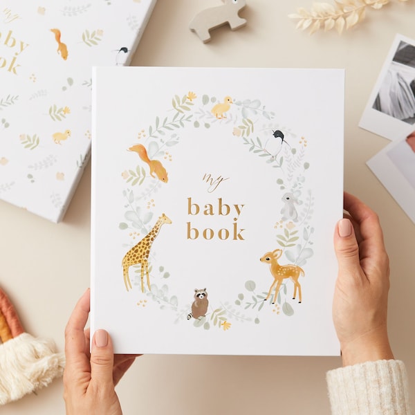 My Baby Book, Baby Memory Book - Animals -  keepsake memory book, folder, record book, journal for newborn, gift for new parents, mum-to-be