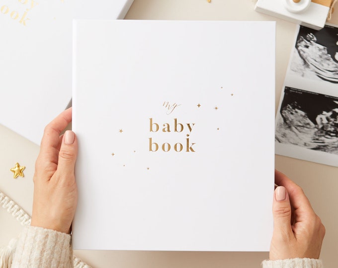 NEW - My Baby Book, Baby Memory Book - White -  keepsake memory book, folder, record book, journal for newborn, gift for parents, mum-to-be