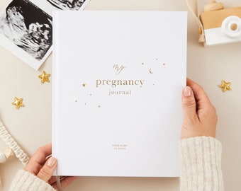 My Pregnancy Journal, Expectant Mother Gift, Pregnancy Planner - White - gift for parents to be, pregnancy record book w/gilded edges