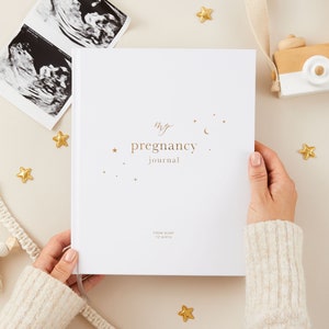 My Pregnancy Journal, Expectant Mother Gift, Pregnancy Planner - White - gift for parents to be, pregnancy record book w/gilded edges