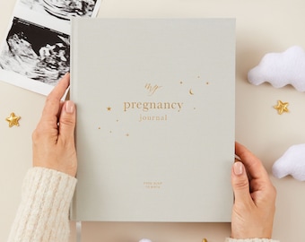 My Pregnancy Journal, Expectant Mother Gift, Pregnancy Planner - Grey - gift for parents to be, pregnancy record book w/gilded edges