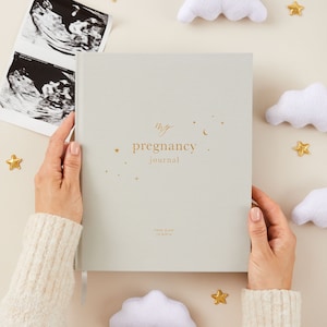 My Pregnancy Journal, Expectant Mother Gift, Pregnancy Planner - Grey - gift for parents to be, pregnancy record book w/gilded edges