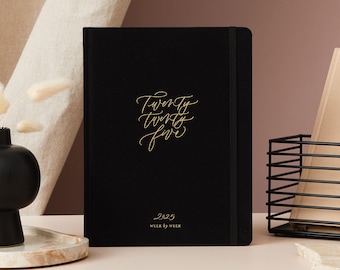 2025 Weekly Planner - Black (Cloth), luxury 2025 diary, organiser, gift for her, gilded edges, monthly, weekly planner book,