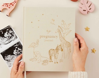 My Pregnancy Journal, Expectant Mother Gift, Pregnancy Planner - Safari - gift for parents to be, pregnancy record book w/gilded edges