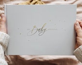 Luxury baby memory book (My baby journal - Grey with Gold Foil), baby shower gift, new parents gift, grandparents, with gilded edges