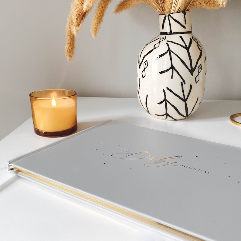Luxury Baby Memory Book – (My baby journal - Grey with Gold Foil), baby shower gift, new parents gift, grandparents, with gilded edges bild 2