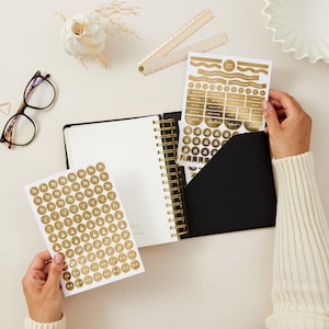 Luxury black 2026 daily planner vegan leather with gold details, organiser gift for him or her, stylish diary.
