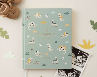 My Pregnancy Journal, Expectant Mother Gift, Pregnancy Planner - Dino - gift for parents to be, pregnancy record book w/gilded edges
