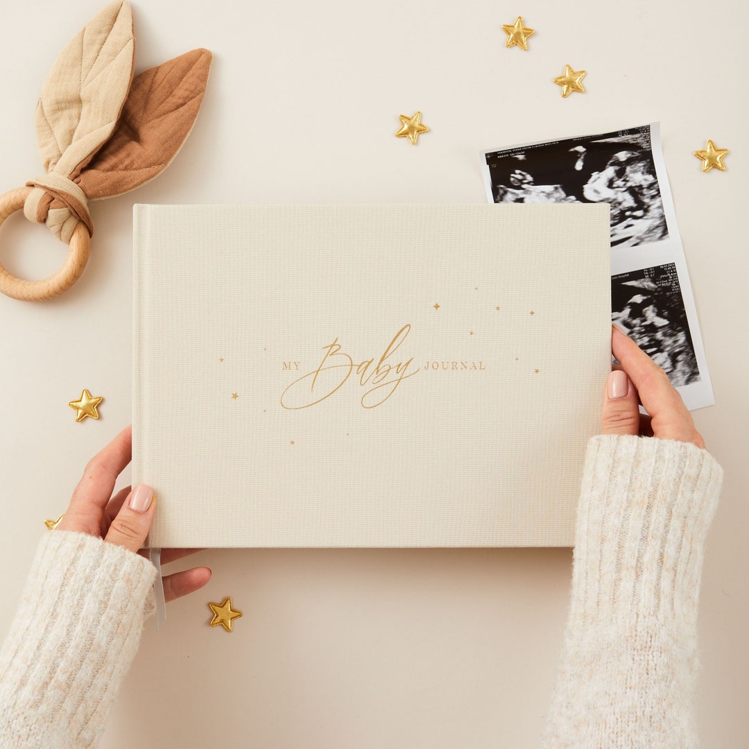 Luxury Baby Memory Book natural Cotton Cloth With Gold Foil and Gilded Edges Gift for New