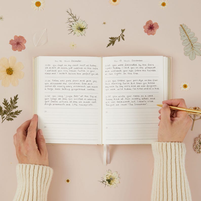 Wildflower mum journal displayed as a thoughtful gift for new mums, baby showers or Mother’s Day, designed to be treasured and returned to over time.