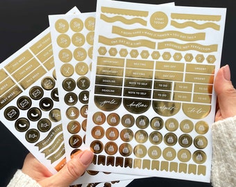 NEU - Foiled Planner Stickers (Packung mit 3 Bögen) - 236 luxuriöse goldfolierte Aufkleber zum Organisieren und Dekorieren deines Planers