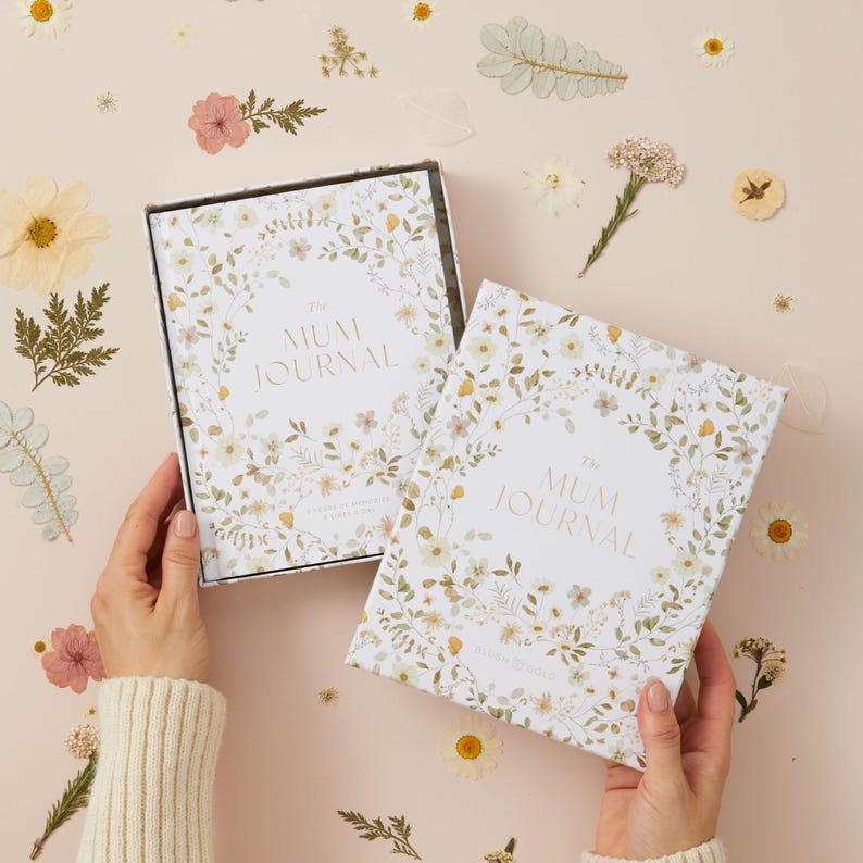 Mum journal wildflower edition with undated pages, allowing mums to record daily memories, thoughts and milestones in a simple, flexible five year format.