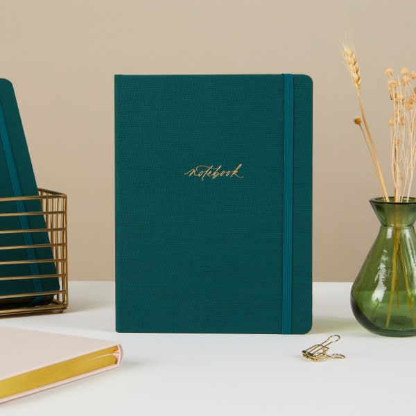 Luxury Notebook / Journal - Juniper Green (Cloth) - gift for her, notes, journaling, list making, work from home, gilded edges, present