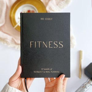 My Daily Fitness Planner -  Wellness Journal (Black Vegan Leather) - luxury gift for her, gym planner and meal planner