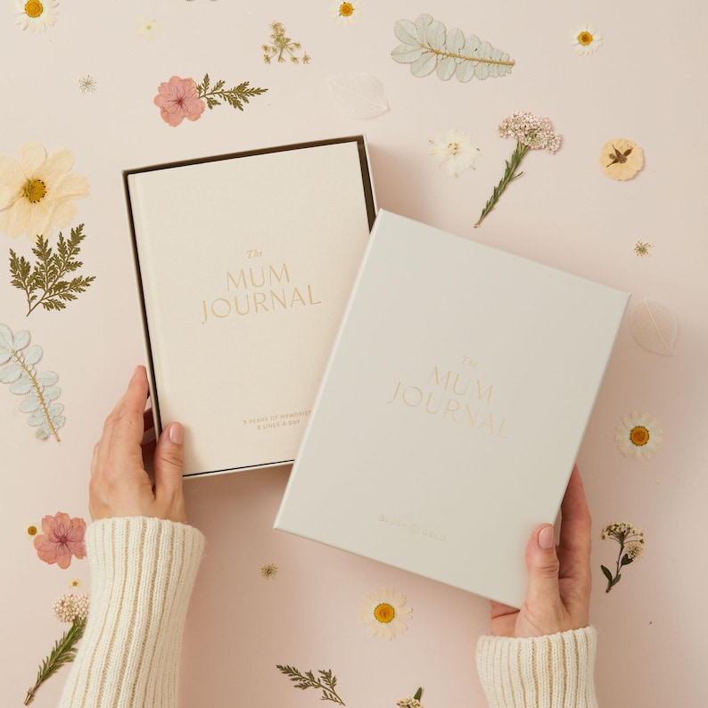 Mum journal in ivory fabric used to document everyday memories of motherhood