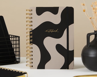 Lyxig anteckningsbok / journal - kurvig minimalistisk med spiral - anteckningsbok, present till henne, abstrakt, trådbunden, arbete hemifrån, kontor