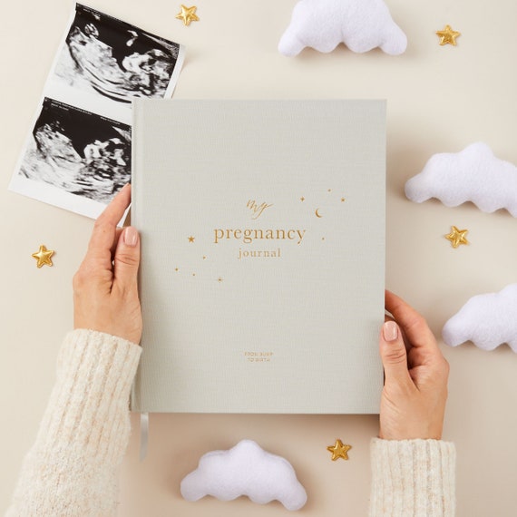 My Pregnancy Journal, Expectant Mother Gift, Pregnancy Planner - Grey - gift for parents to be, pregnancy record book, w/gilded edges