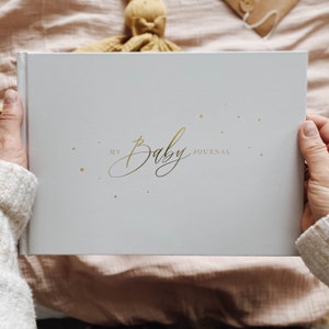 Luxury baby memory book (My baby journal - Grey with Gold Foil),  baby shower gift, new parents gift, grandparents, with gilded edges