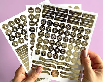 NEW - Foiled Fitness Stickers (Pack of 3 sheets) - Two Hundred and Thirty Three (233) stickers in total, wellness, fitness journey