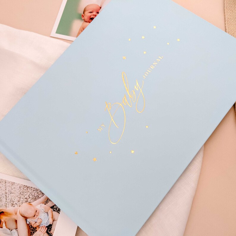 Luxury baby memory book My baby journal blue with gold Etsy