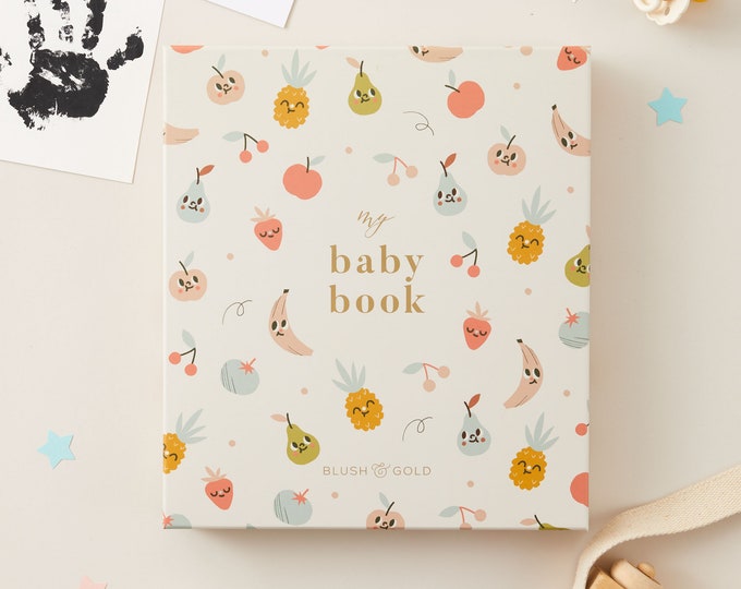 My Baby Book, Baby Memory Book - Tutti Frutti -  keepsake memory, record book, journal folder for newborn, gift for new parents, mum-to-be