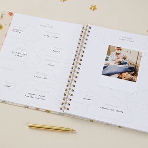 A beautifully crafted baby memory journal presented as an ideal keepsake gift for new mothers, capturing precious moments.