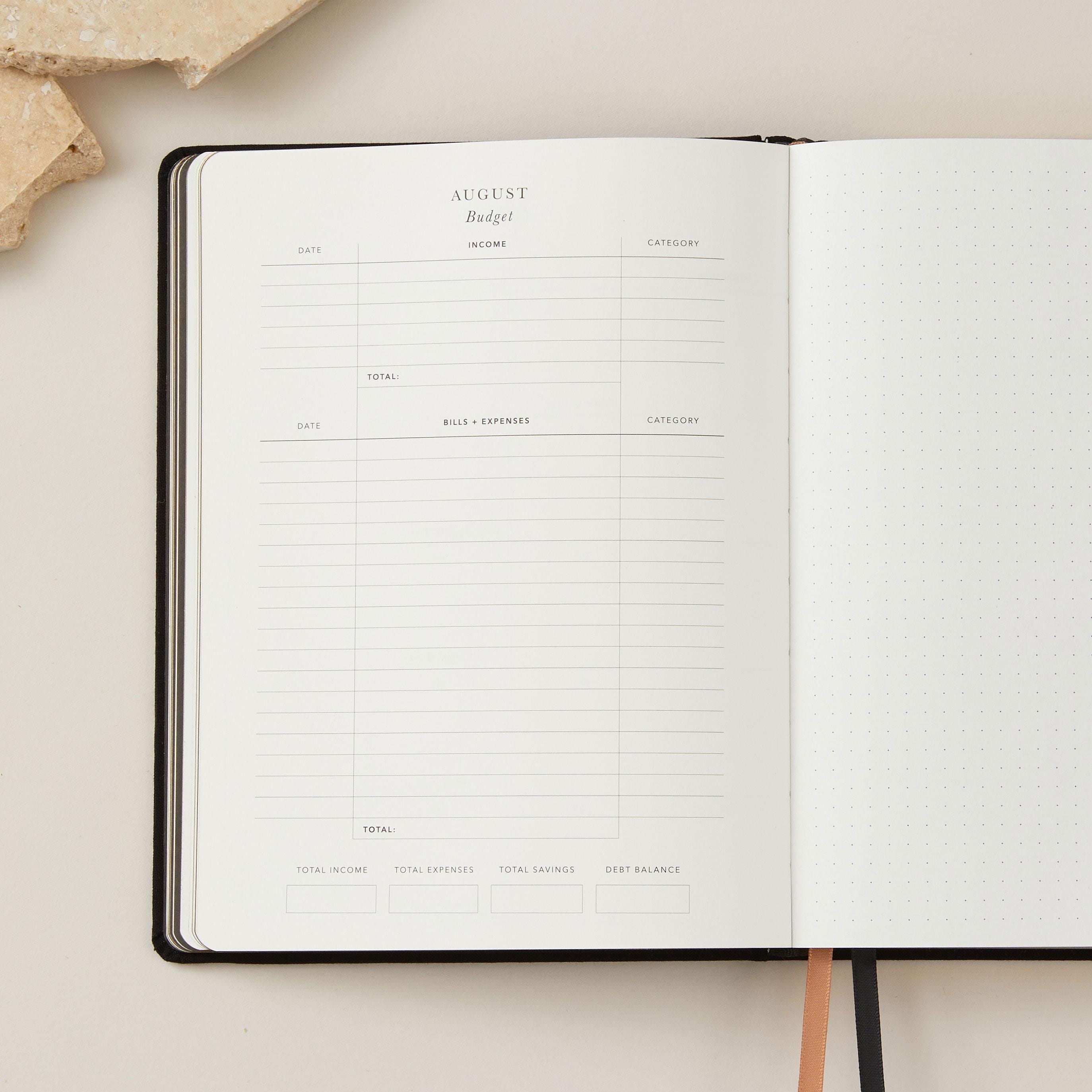 2025 Weekly Planner - Black (Cloth), luxury 2025 diary, organiser, gift for her, gilded edges, monthly, weekly planner book,